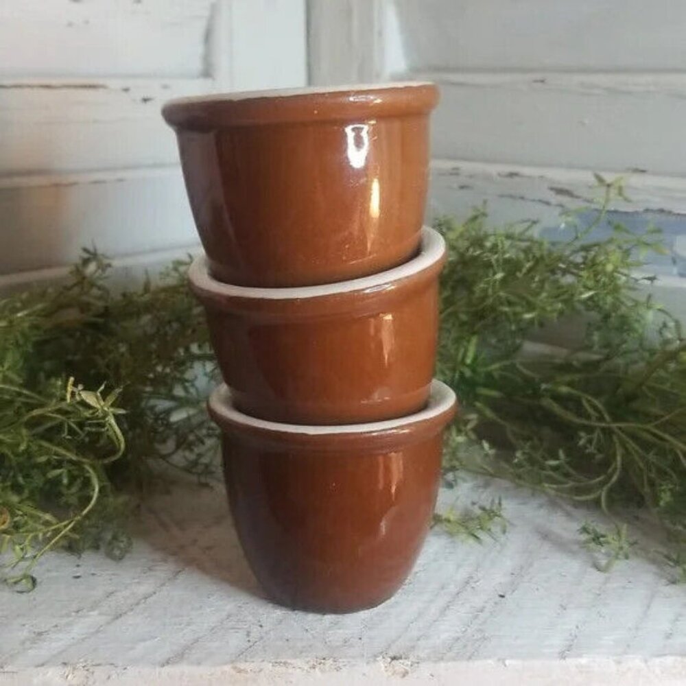 Set Of 3 Vintage Hall China Brown Ramekin/Custard Restaurant BrownWare EUC